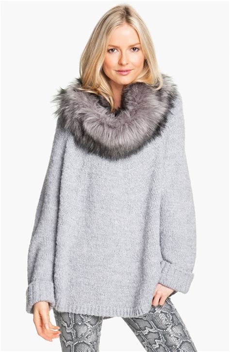 michael kors faux fur poncho sweater|Faux Fur.